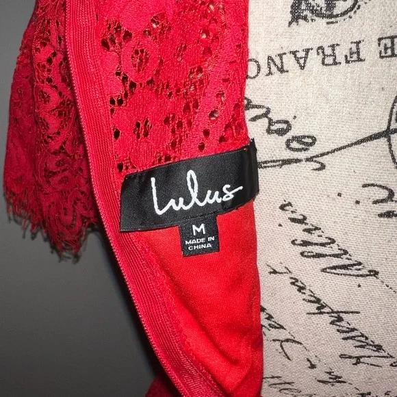 Lulus Remarkable Red Lace Dress/Shirt Sleeve/Cocktail/Size M - Picture 8 of 13